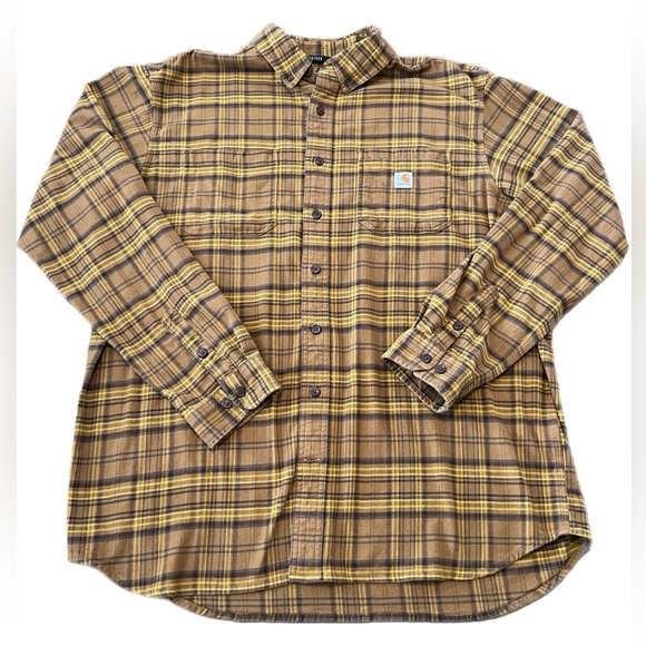 Carhartt Other - Carhartt Men's Yellow and Brown Plaid Rugged Flex Flannel Shirt